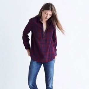 NEW Madewell Zip-Front Flannel Popover Shirt